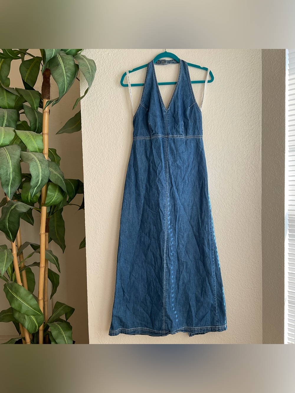 GAP Blue Denim Halter Maxi Dress